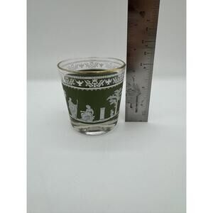 Vintage Jeanette Hellenic Wedgewood Jasperware green Glass Lowball Cocktail